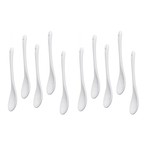 10PCS White Porcelain Egg Spoons Ceramic Spoons Coffee Spoon Dessert Spoon Mocha Dip Serving Spoon