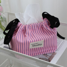 Pink Striped Fabric Tissue Box Cover, Modern Polyester Tissue Holder for Home Decor and Office