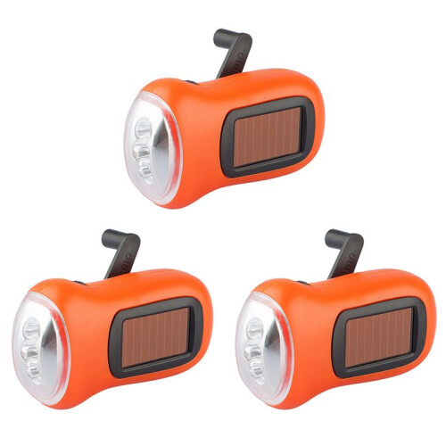 3X Hand Crank Solar Flashlight LED Emergency Light Tent Flashlight Emergency Hiking Camping and Survival Gear