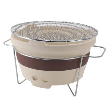 Japanese Konro Tabletop Charcoal Grill, Durable Clay Yakitori BBQ with Efficient Heat Retention, 9.45x9.45x5.71in