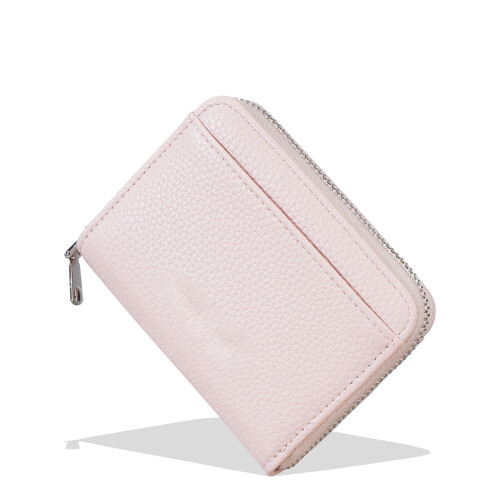 Modern PU Leather Card Holder With Zip Pocket And Multiple-Pink