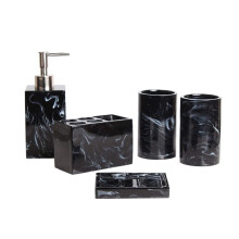 Black Bathroom Accessory Set 5 Piece Resin Modern Design for Minimalist Bathroom Decor and Organization
