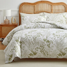 White Microfibre Duvet Cover Set 220x240 Reversible Floral Leaves Bedding Set with Pillowcases for Double Bed