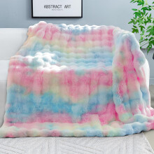 Rainbow Faux Fur Throw Blanket Twin Size, Soft Plush Fluffy Cozy Blanket for Couch and Bedroom 60x80
