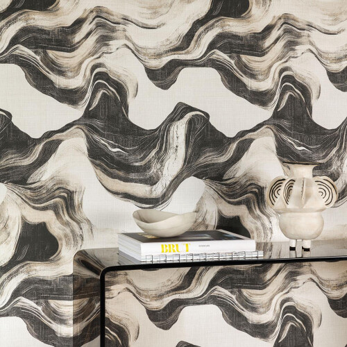 Bayda Abstract Wallpaper Black Cream Textured Paint Effect Paste The Wall Vinyl 1