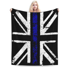 Thin Blue Line British Flag Throw Blanket 40x30 for Couch Bed Sofa, Patriotic UK Flag Blanket