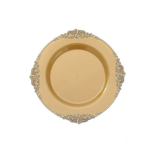 Guldfärgade runda engångstallrikar i plast (20 cm, 10-pack) 1