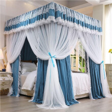 Blue Bed Canopy Curtains Mosquito Net for Double Bed, 4 Corner Post Design, 59.1 x 78.7 Inches