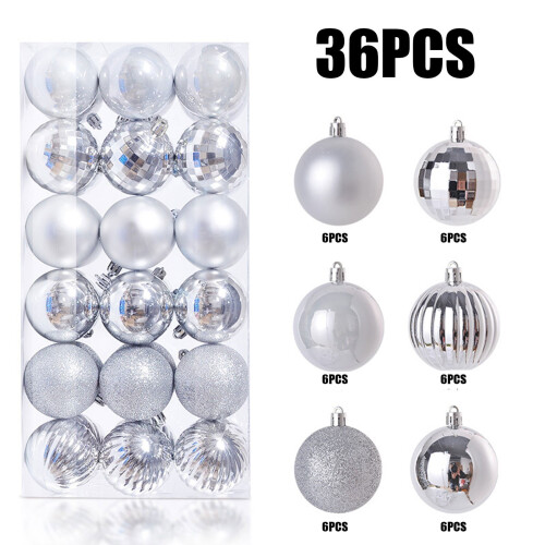 36pcs Mini Christmas Baubles 3cm Silver Plastic Ornaments 2