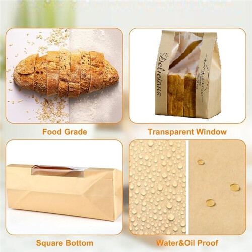 Baked Bread Storage Bag Paper Bread Bag Bread Package Bag with Transparent Front Window 1
