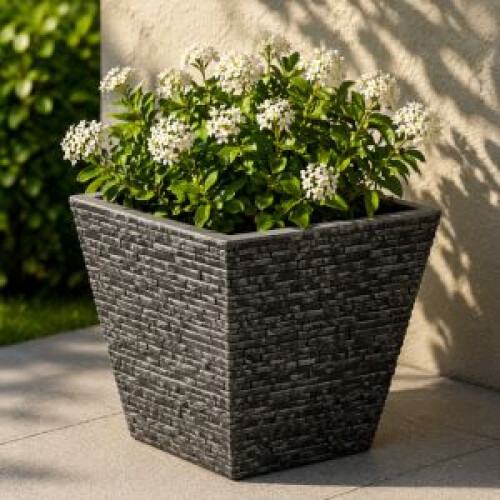 Small Pewter Slate Style Planter Modern Concrete Look Flower Pot 1