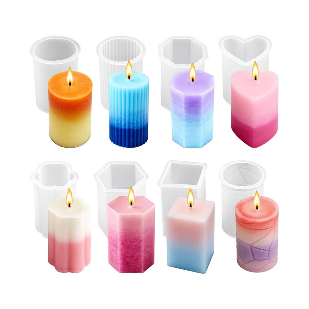 Brecantia 8Pcs Reusable Silicone Candle Molds Set - For Diy Candle Making, Soap, Resin Crafts, Easy Release Candle Making Kit