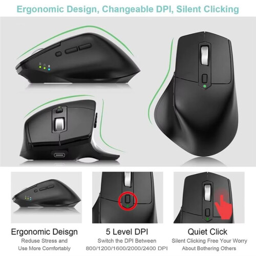 Mouse Verticale , Mouse Ergonomico Wireless BT5.0 e 2.4G con  Silenzioso per PC Laptop 2
