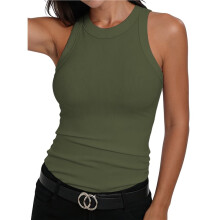 Ärmelloses, Figurbetontes Tanktop mit Racerback-Ausschnitt und Hohem Kragen für Damen, Lässig und Gerippt Armeegrün M