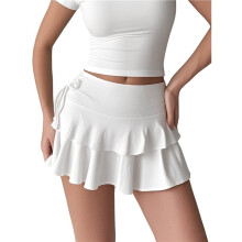 Geplooide Korte Rokjes voor Dames, Minirok met Ruches, Y2K Zwierige Rok met Hoge Taille, Elastische Gelaagde Rok Wit S