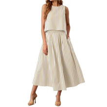 Womens 2 Piece Skirt Sets Summer Striped Sleeveless Tank Tops Midi Dress Vacation Outfits Matching Sets Shallow Card L