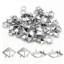 500PCS 10mm 4-Prong Square Spikes, Silver Metal Pyramid Studs for Crafts, Punk Style Rivets for Clothing Decoration