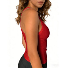 Sporttops für Damen: Racerback-Top, Basic-Tanktop, Sommer-Camisole, V-Ausschnitt, Schmale Passform, Gerippt, Ärmellos Rot S