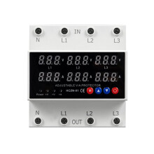 3 Phase Din Rail Voltmeter Ammeter with over/Under Voltage Current Limit Protection Self-Resetting Surge Protector 63A