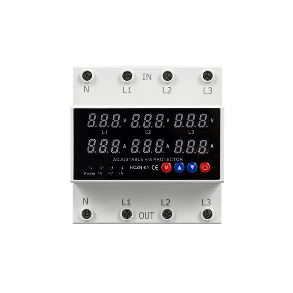 3 Phase Din Rail Voltmeter Ammeter With Over/Under Voltage Current Limit Protection Self-Resetting Surge Protector 63A 6033206310776