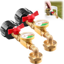 Propane Refill Adapter with Gauge, 90 Brass Tank Adapter with OnOff Valve for Camping Grill 2PCS
