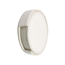 6PCS Circular Pure Color PU Leather Coasters Waterproof Heat Placemat Tea Coffee Cup Home Bar Counter Home Decor White