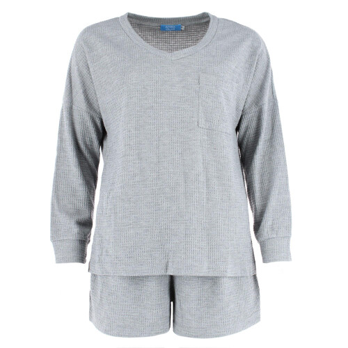 CTM Women's Waffle Knit V Neck Pyjama Set 2