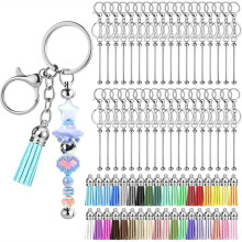 32 Pezzi di Portachiavi con Perline, Portachiavi con Perline In Argento, Sfusi, per La Creazione di Portachiavi e 36 Pezzi di Nappe Colorate