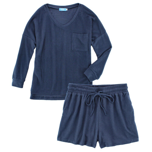 CTM Women's Waffle Knit V Neck Pyjama Set 1