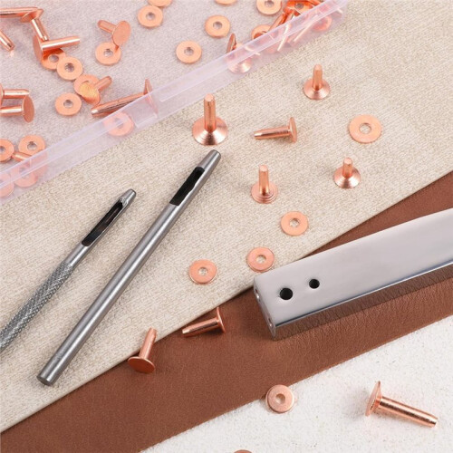 103 PCS Copper Rivets and Burrs, Leather Rivets Fastener Install Setting Tool, Copper Rivet and Burr Washers for Leather 1
