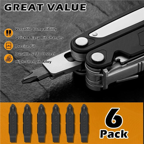 6-Pack Double-Sided Screwdriver Bits for  Multi-Tools - 1/ 2 Phillips & 3/16" Flathead