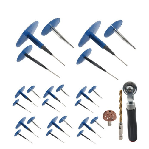 Tire Repair Patch Tool Kit Including 24pcs Tire Patch Plugs, Buffing Wheel, Tire Patch Roller with 4mm Twist Drill Bits 1