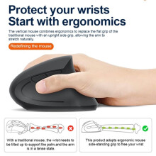 2.4GHz Wireless Vertical Ergonomic Mouse Rechargeable Mice DPI 800/1200/1600 for Laptop PC Desktop Black