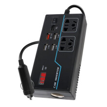 Voltmeter-Omvormer 12V 24V Naar AC 110V 220V Autostroomomvormer 200W met 8 Uitgangspoorten en Dubbele Spanning