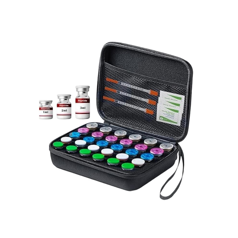 Saudism Peptide Vial Case For Fridge Storage,30 Slot Organizer Holds 1-3Ml Vials For Insulin, Glp-1,Hard Shell Travel Case