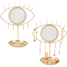 Gold Eye-Shaped Wooden Makeup Mirror with 5 Hooks