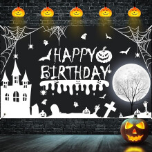Halloween verjaardagsbanner zwart-wit pompoen spin 71x44