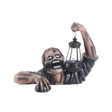 Halloweenská socha zombie s LED lucernou, pryskyřičná venkovní