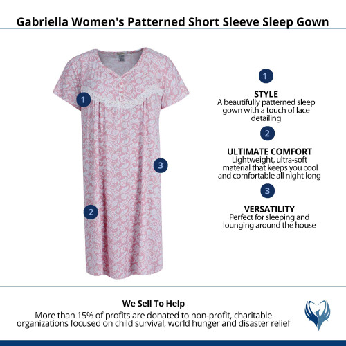 Gabriella Women's Patterned Short Sleeve Sleep Gown 2