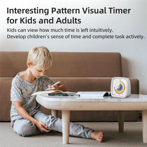 2X 60-Minute Visual Timer with Night Light,Countdown Timer,Pomodoro Timer with Rainbow Pattern for Kids and Adults White 2