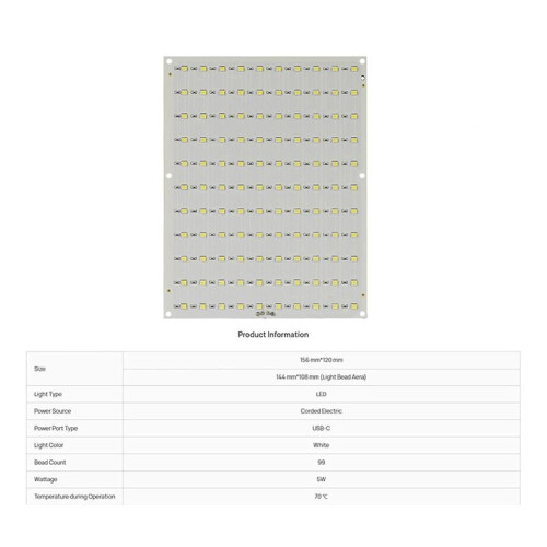 20pcs for Bambu LED Backlight Board Lithophane LED Backlight Board 5V1A USB-C Power Supply 10x11 110bit 2