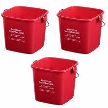 Red Sanitizing Buckets 3 Pack for Commercial Use, ColorCoded Cleaning System, Durable and Reusable