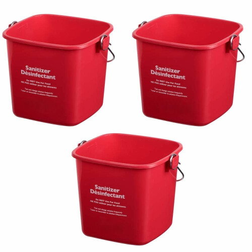 Red Sanitizing Buckets 3 Pack for Commercial Use, ColorCoded Cleaning System, Durable and Reusable