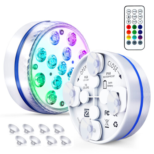 LED Pool Light IP68 Waterproof RGB Color Changing Underwater Lights with 200ft Remote, 2 Pack