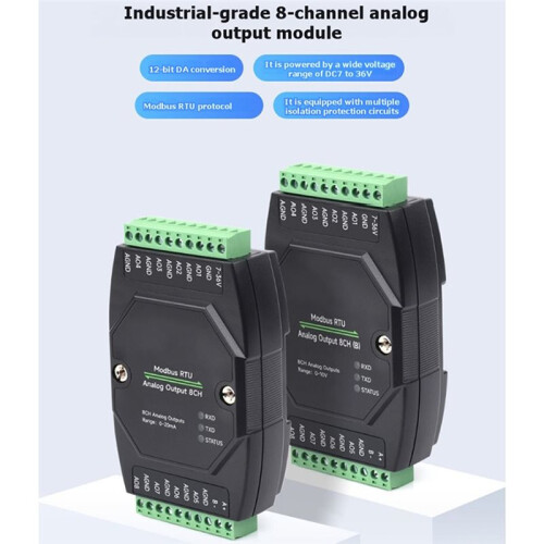 RS485 Industrial 8Ch Analog Output Module 12-Bit da Conversion Supports 8ch Simultaneous Voltage or Current Output 8CH