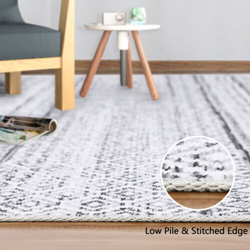 Runner Rug Boho Geometric 2x10 Ft Gray White Washable 2