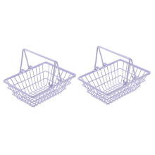 2pcs Stackable Storage Baskets with Handles, Small Iron Wire Bins for Shelves and Desktop Organization