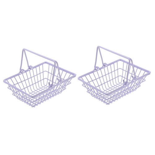 2pcs Stackable Storage Baskets with Handles, Small Iron Wire Bins for Shelves and Desktop Organization
