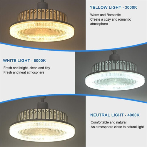 Ventilador de Teto Inteligente com Controle Remoto e Iluminação LED. Base Conversora E27. 1