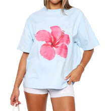 Women Oversized Graphic Y2k Short Sleeve Crew Neck Drop Shoulder Loose Fit Tees Summer Preppy Aesthetic Sky M